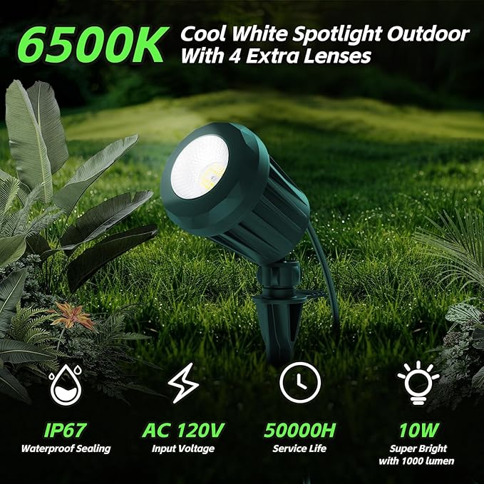 Spotlight Outdoor – 120V Plug-In, 6500K Cool White LED Landscape Lighting - Image 7