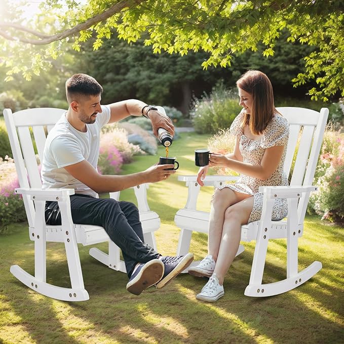 VINGLI Outdoor Rocking Chair Set of 2, Heavy Duty 600 LBS Wooden Rocking Chair - Image 7