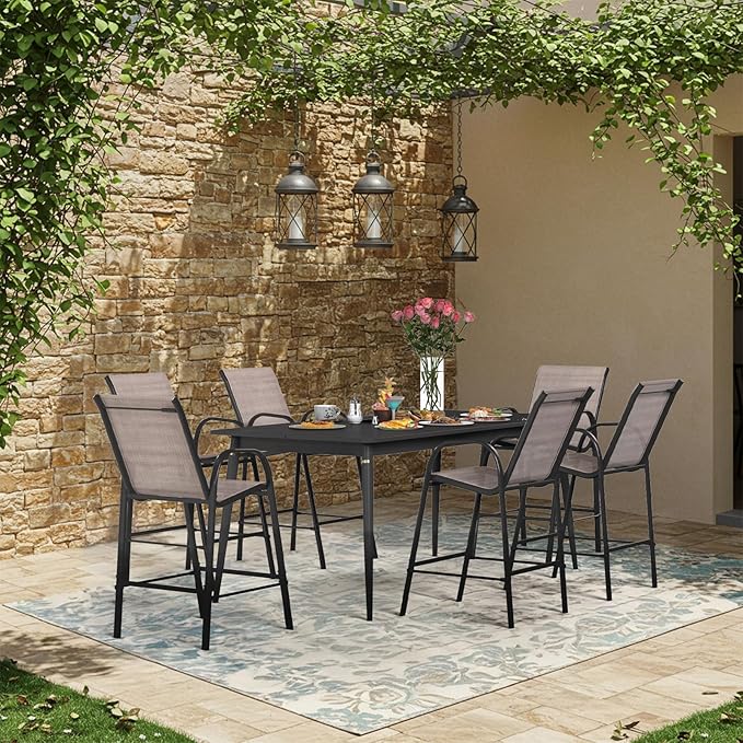 HOMREST Outdoor Bar Height Stools Set of 6, High Back Patio Chairs - Image 2