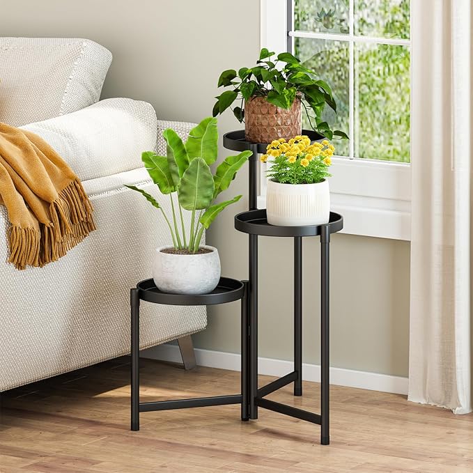 Plant Stand indoor outdoor-3 Tier black Tall Metal Flower Pot Holder 9in Wide - Image 2