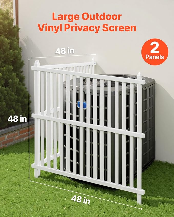 VEVOR 48" W x 48" H Vinyl Fence Panels, Air Conditioner Fence, Outdoor Privacy - Image 2