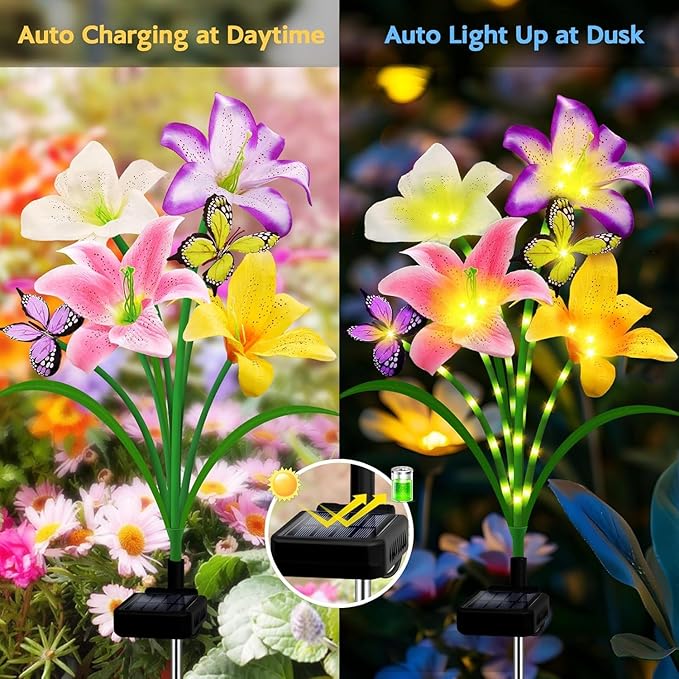 Solar Garden Lights 6 Pack LEDs Solar Lilies Flower Lights, Yard Patio Pathway - Image 3