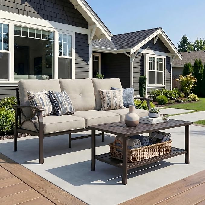 RoyalCraft 3 Seats Outdoor Patio Furniture Set, Outdoor Metal Sectional by Bringyoubetterlife