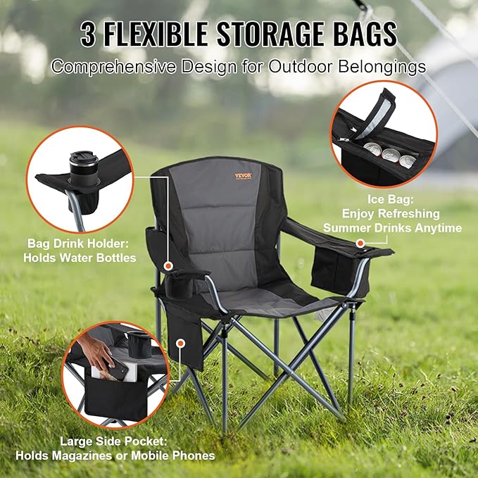 VEVOR Oversized Camping Folding Chair, Portable Heavy Duty Outdoor Quad Lumbar - Image 8