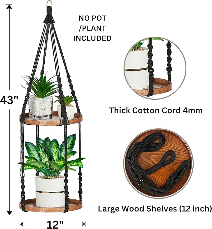 2 Tier Macrame Plant Hanger | Plant Hanger Indoor, Hanging Planter | Hanging - Image 3