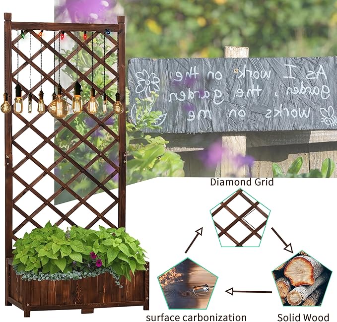 Anraja Raised Garden Bed with Trellis Wooden Planter Box Outdoor Wood Privacy - Image 4