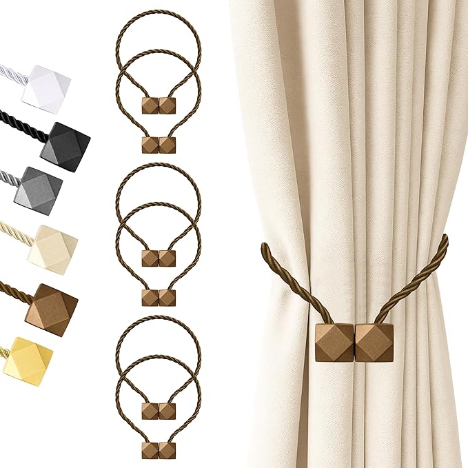 Hion Magnetic Curtain Tiebacks Dark Brown 6 Pack, Curtain Tiebacks Buckles by Hion