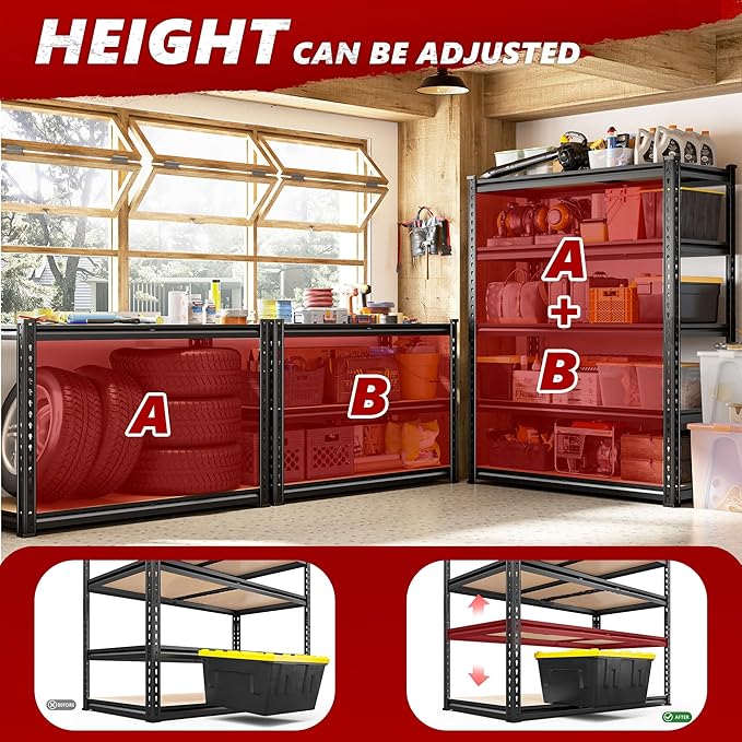 REIBII 2400LBS Storage Shelves 5 Tier Garage Shelving Heavy Duty Adjustable - Image 5