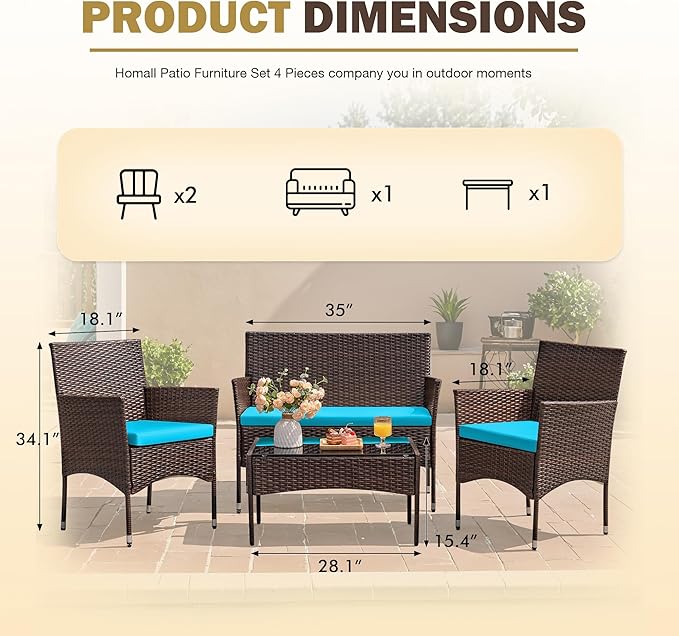 Homall 4 Pieces Patio Rattan Chair Wicker, Outdoor Indoor Use Backyard Porch - Image 7