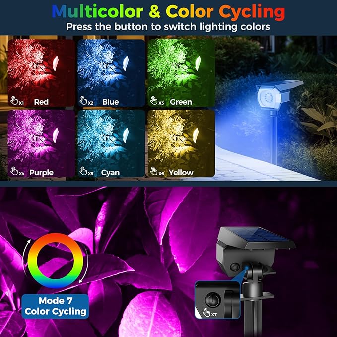 Peasur 6 Pack Solar Spot Lights Outdoor Color Changing, 7 Modes Halloween RGB - Image 2