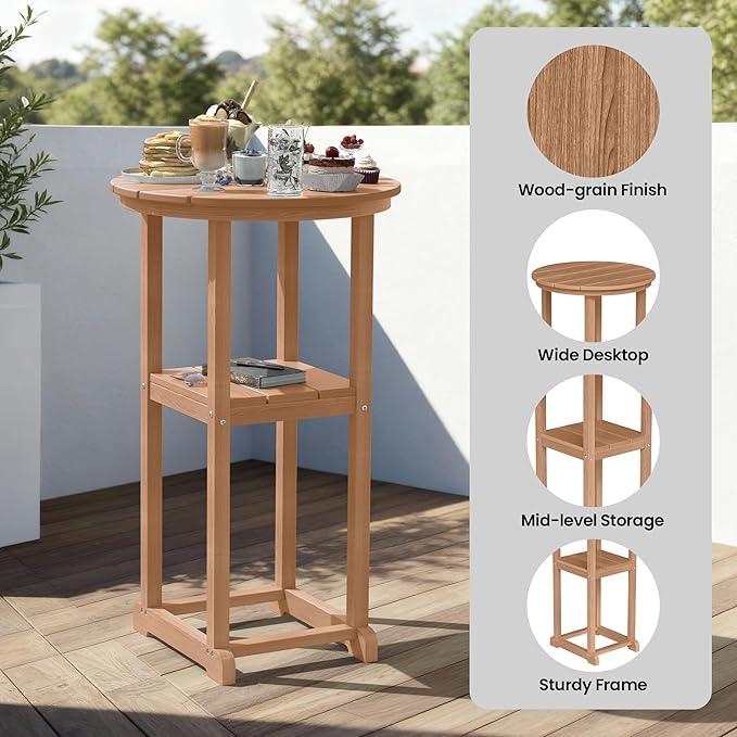 Ciokea 3-Pcs Bistro Table and Chairs, All-Weather Round High Top Bar Table - Image 5