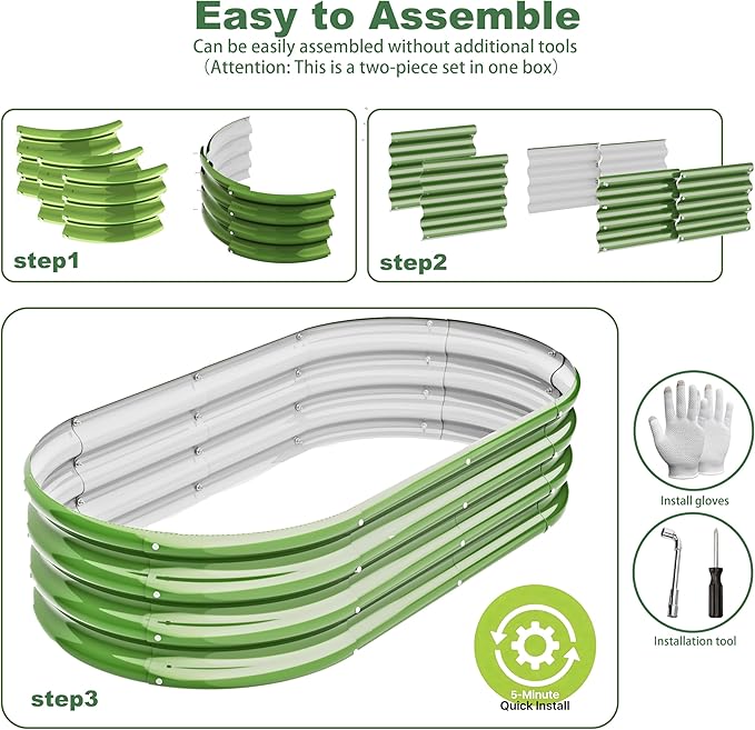 4x2x1ft-2pcs-Oval Raised Garden Bed Kit, Galvanized Planter Garden Boxes Outdoor - Image 5