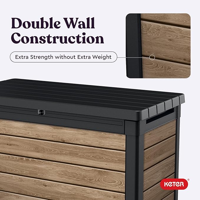 Keter Ashwood 100 Gallon Resin Deck Box Organization and Storage - Image 9