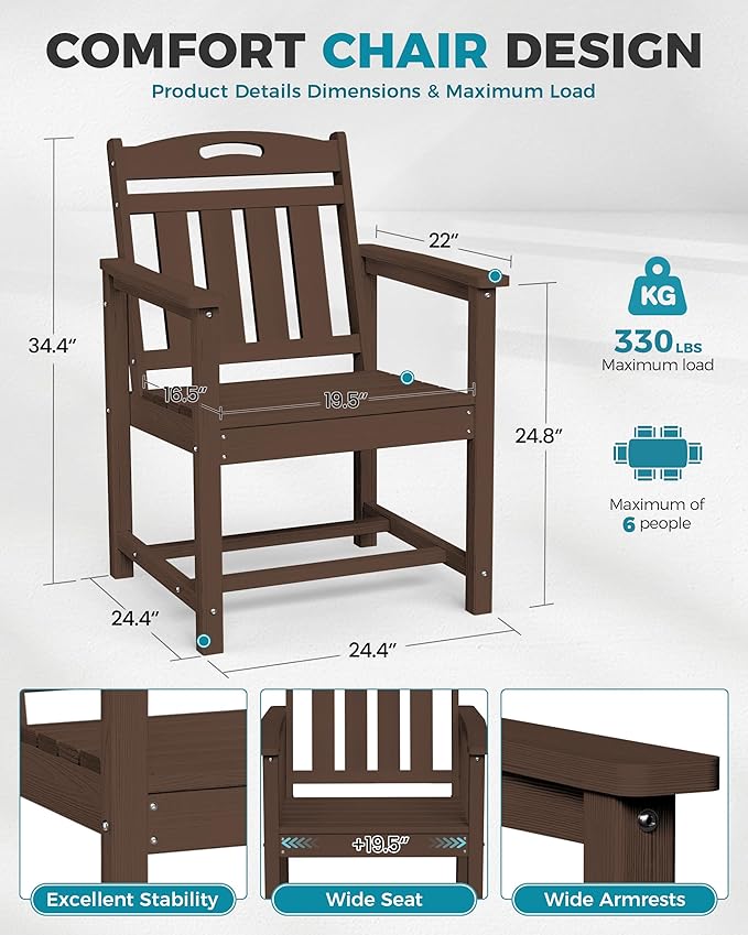 Ciokea HDPE Outdoor Dining Set, 7-Piece Patio Table and Chairs Set - Image 5