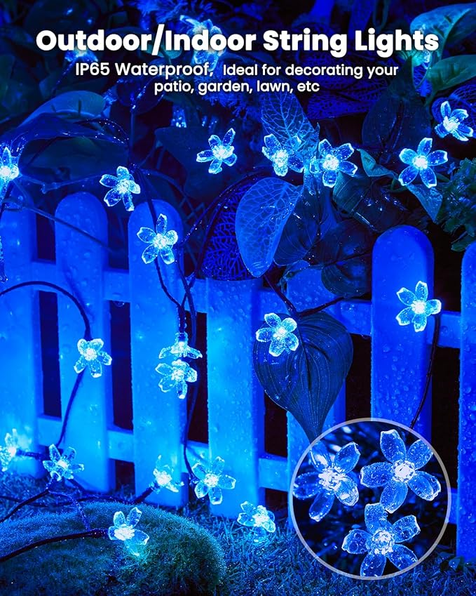 Brightown 2 Pack Total 52FT 120 LED Solar Flower String Lights - Image 6