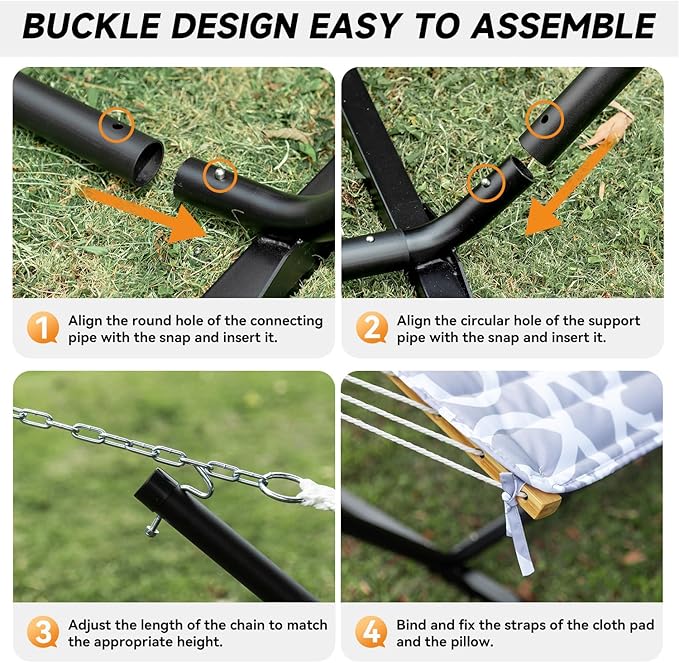2 Person Outdoor Hammock with Stand, Cotton Rope Hammock with Polyester Pad - Image 6