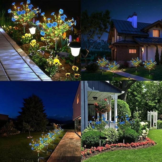 2 Pack Solar Stake Lights Outdoor Decor Waterproof Mums Artificial Flowers - Image 7