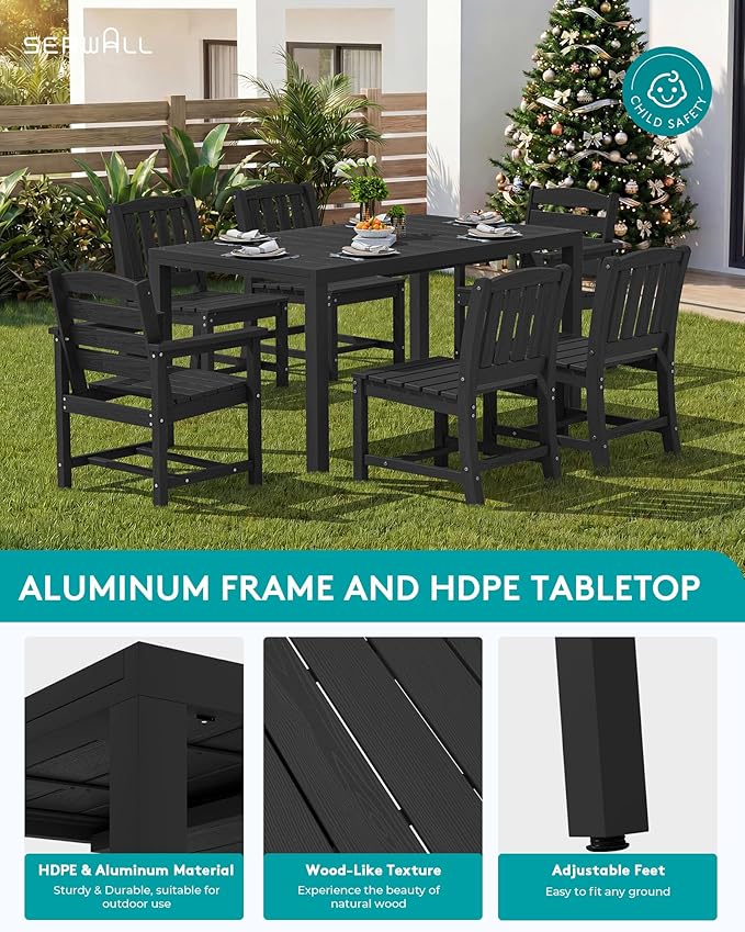 SERWALL 9-Piece Outdoor Dining Set, All Weather HDPE Outdoor Furniture Set - Image 5