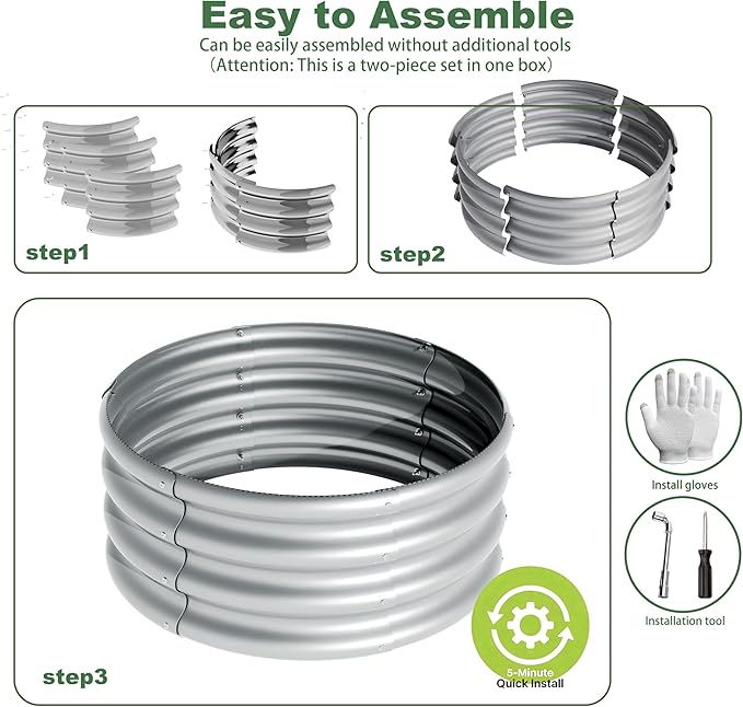 2x2x1ft-3pcs-Oval Raised Garden Bed Kit, Galvanized Planter Garden Boxes Outdoor - Image 2