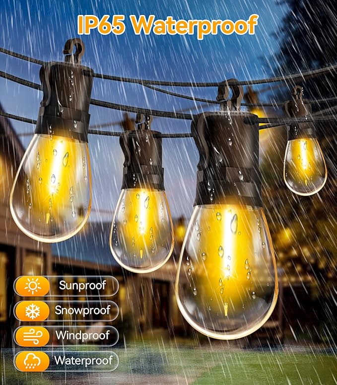 Outdoor String Lights Patio LED Light Outside - 45M 43+2 S14 LED Dimmable 150ft - Image 5