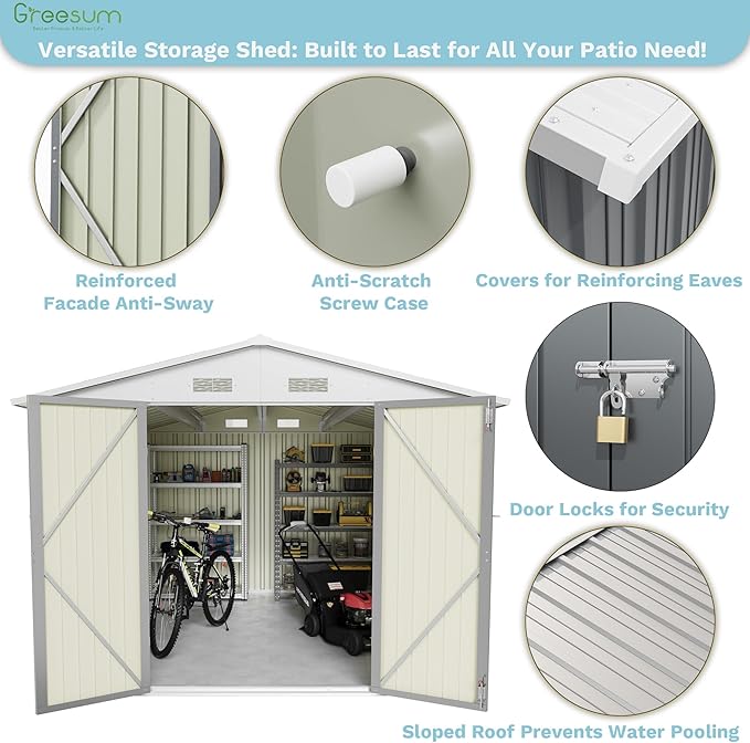 Greesum 8×10FT Outdoor Storage Shed, Metal Patio Storaged Sheds - Image 6