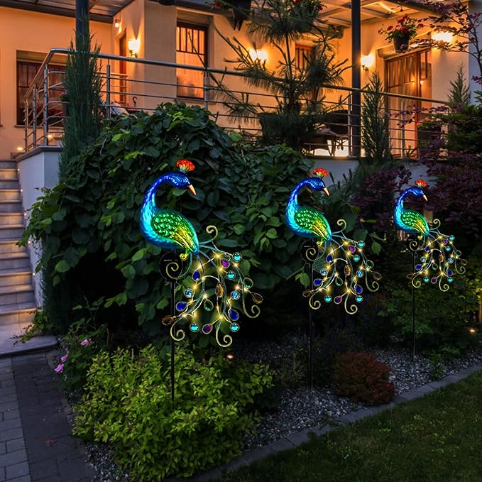 DREAMSOUL Metal Peacock Garden Solar Lights Outdoor Decorative Garden Stake - Image 3