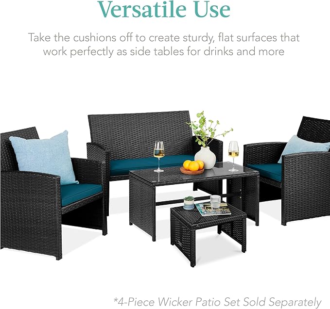 Best Choice Products Set of 2 Wicker Ottomans, Additional Seating, Side Table - Image 4