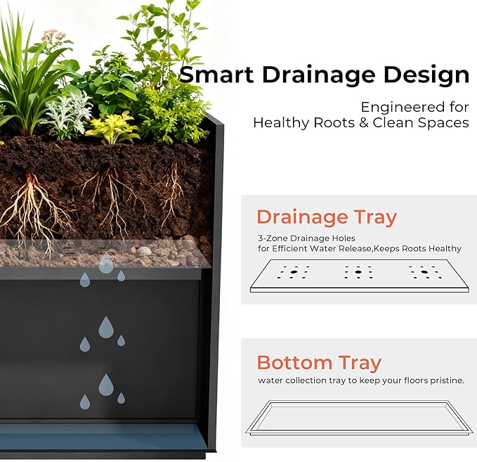 Worth 28" Galvanized Steel Planter Box, Outdoor Rectangular Tall Metal Planter - Image 4