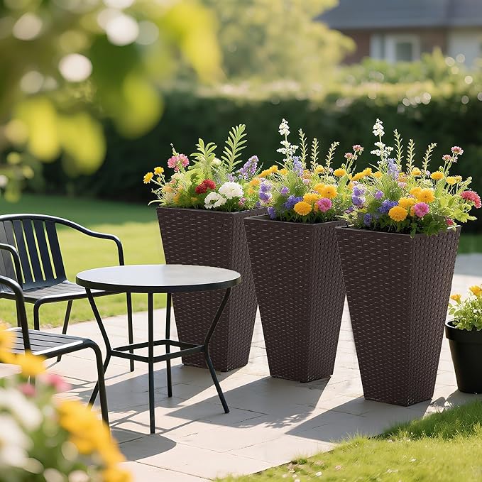 Outsunny Tall Planters for Outdoor Plants Set of 3, 24 in Taper Planters - Image 8