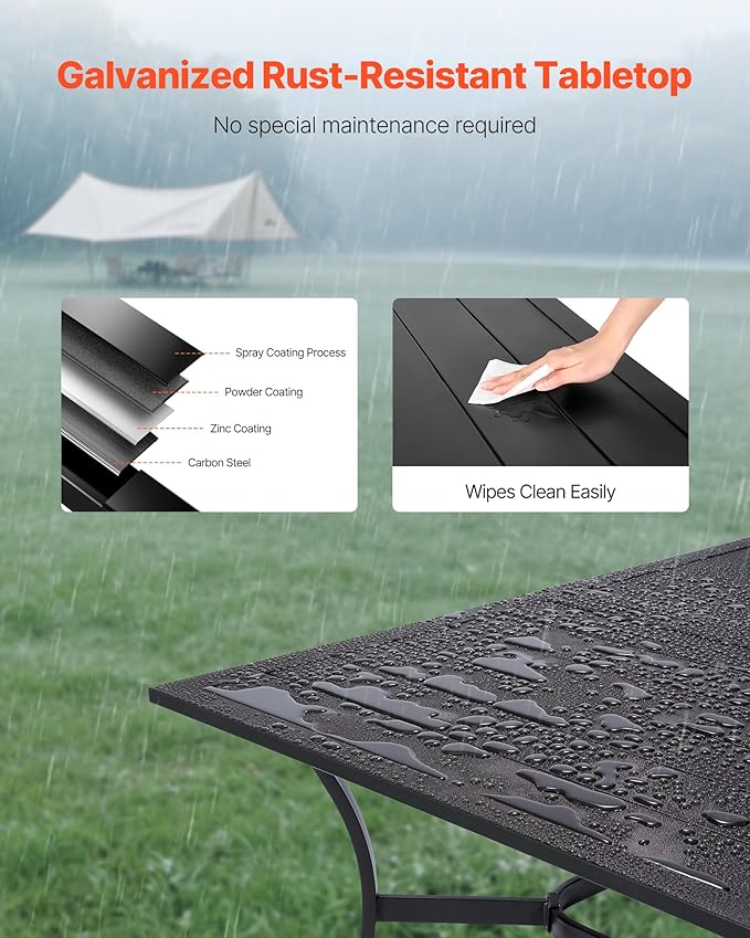 VEVOR Outdoor Patio Dining Table, 59 inch Long Rectangular Metal Steel Slat - Image 4