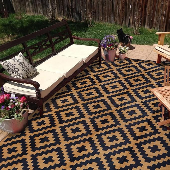 SAND MINE Reversible Mats, Plastic Straw Rug, Modern Area Rug, Large Floor Mat by SANDMIND
