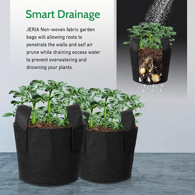 JERIA 12-Pack 7 Gallon Grow Bags, 300G Thickened Nonwoven Garden Pots, Heavy - Image 6