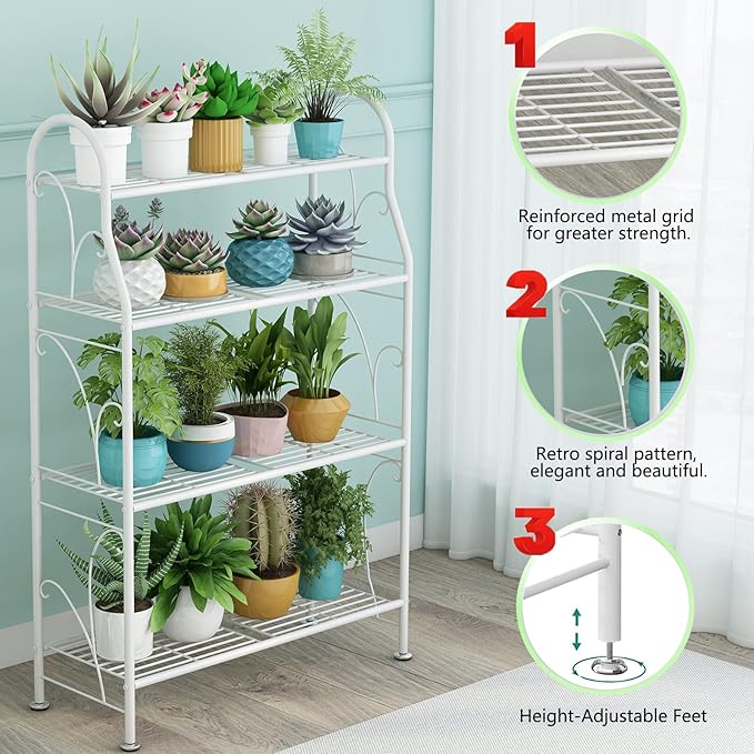 SORCEDAS Plant Stand Indoor Outdoor Plant Shelf 4 Tier Metal Corner Flower - Image 6