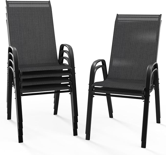 VINGLI Patio Chairs Set of 6 – Stackable Outdoor Dining Chairs by VINGLI