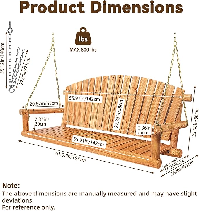 Outdoor Porch Swing Front Porch Hanging Wooden Bench Swing 3 Seat Chair - Image 3