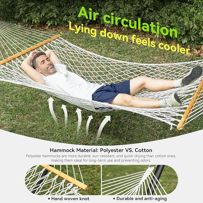 Double Hammock for 2 Person, Handwoven Rope Hammock - Image 4