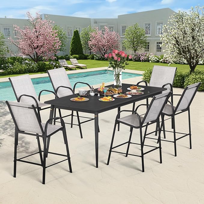 HOMREST Outdoor Bar Height Stools Set of 6, High Back Patio Chairs - Image 2