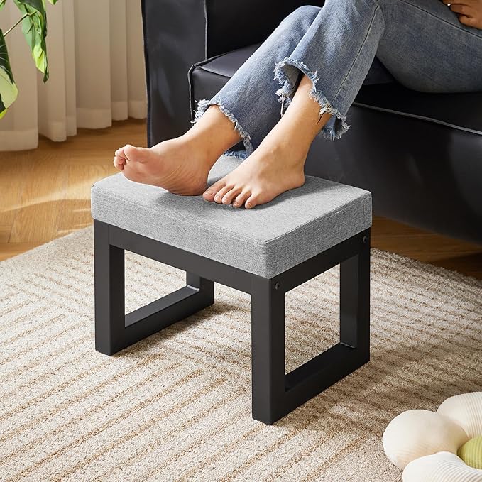 IBUYKE 16 Inch Small Foot Stool Ottoman, Rectangle Linen Foot Rest - Image 5