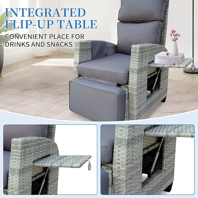 Wicker Outdoor Recliner | 145° Wicker Patio Reclining Chair - Image 5