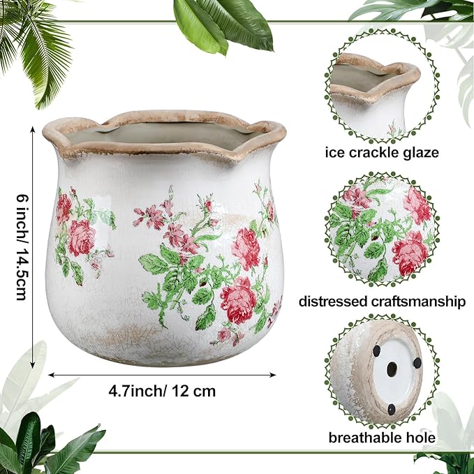 6 Inch Ceramic Plants Pots Vintage Ceramic Flower Planters Crackle Glaze Finish - Image 2