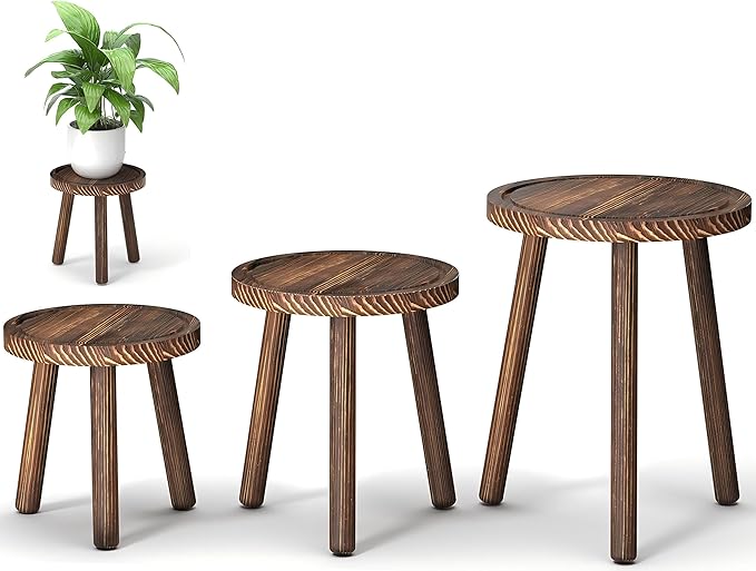 3-Pack Wood Plant Stands Indoor, Single Plant Stand by Unknown