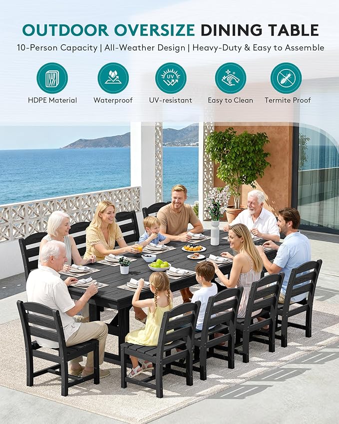 SERWALL Outdoor Dining Table, All Weather HDPE Outdoor Furniture - Image 7