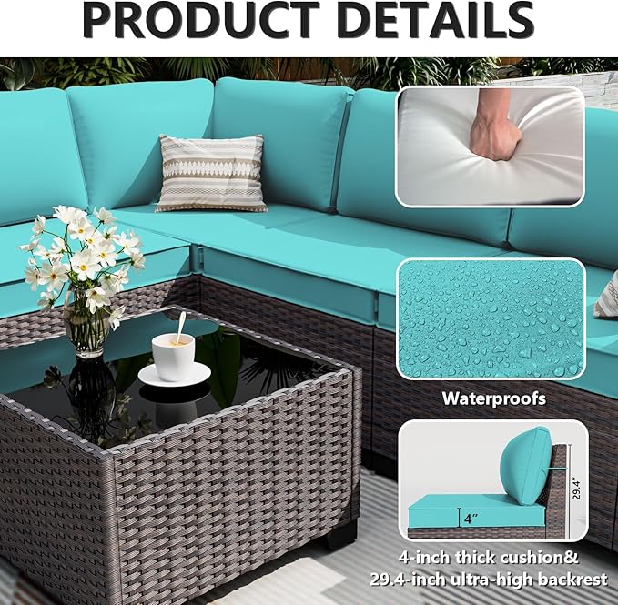 ALAULM 12 Pieces Outdoor Patio Furniture Set Sectional Sofa Sets Brown PE - Image 4