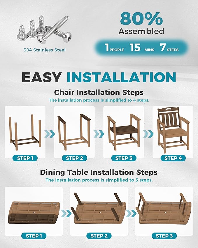 Ciokea HDPE Outdoor Dining Set, 7-Piece Patio Table and Chairs Set - Image 7
