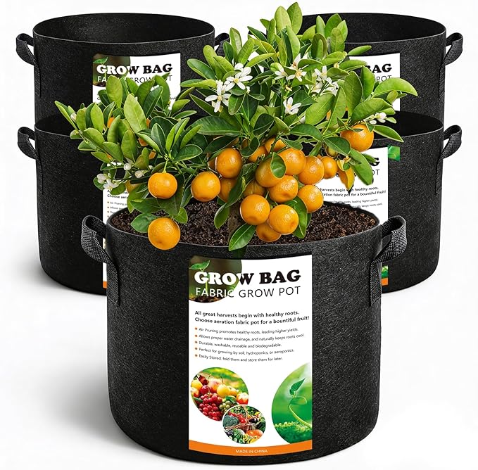 5 Pack 7 Gallon Grow Bags with Handles, Thickened Aeration Nonwoven Fabric by Unknown