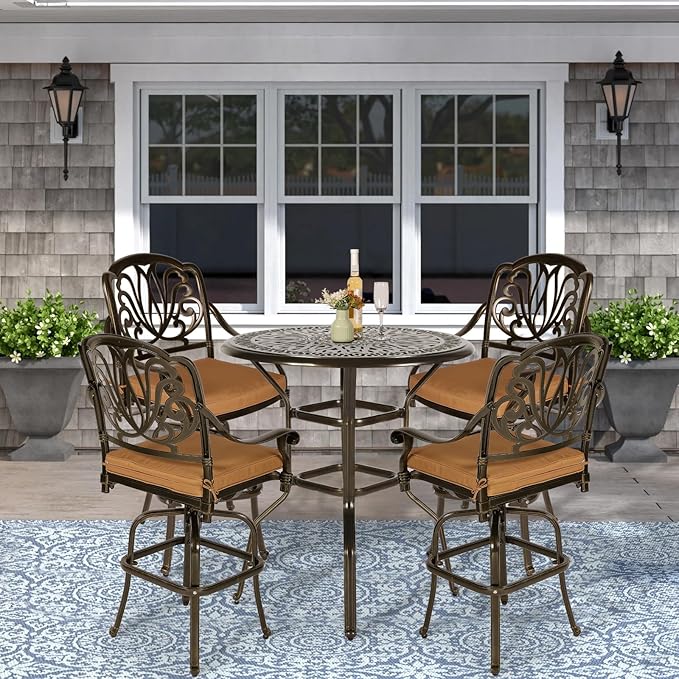VIVIJASON 5-Piece Patio Swivel Bar Stools Set, All Weather Cast Aluminum - Image 8