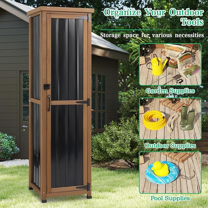Outdoor Storage Cabinet Weatherproof, Tall Wood Garden Potting Bench Table - Image 9
