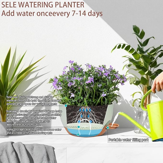 2 Pack 12 Inch Self Watering Hanging Planters - Image 7