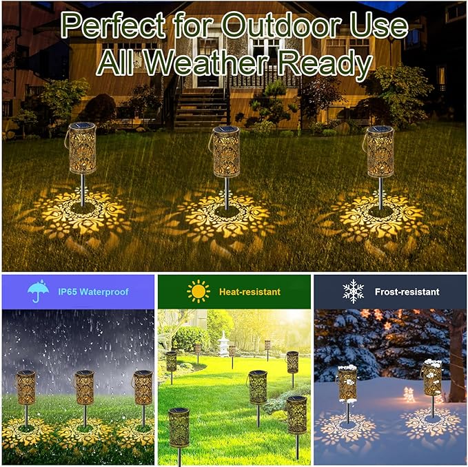 4 Pack Solar Pathway Lights Lights Outdoor, LED Solar Lantern Bright Metal - Image 3