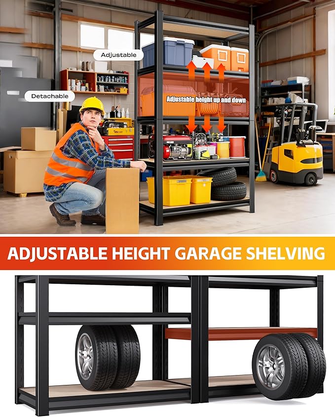 Set of 2 Garage Shelving Heavy Duty Storage Shelves, Metal Adjustable Shelving - Image 6